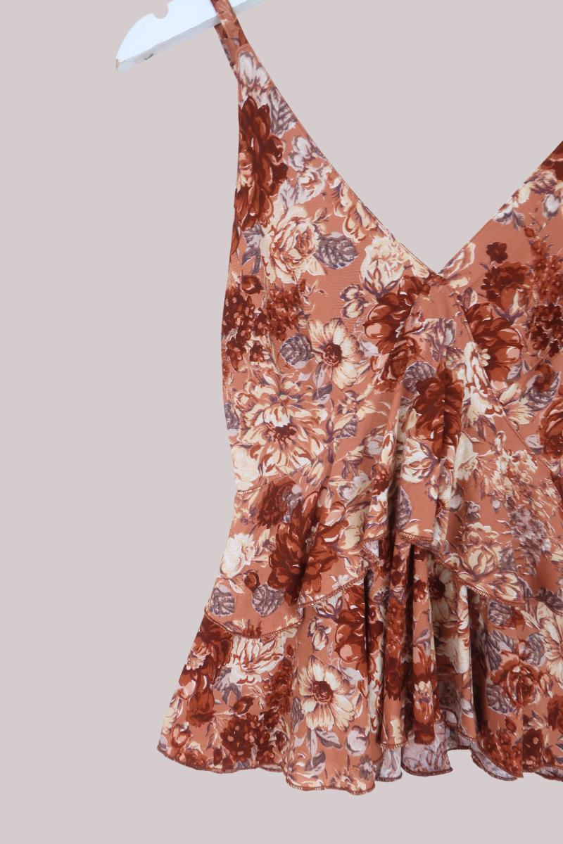 Celeste Babydoll Cami Top in Terracotta Blush Floral