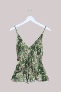 Celeste Babydoll Cami Top in Eucalyptus Green Floral