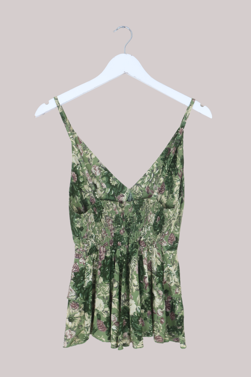 Celeste Babydoll Cami Top in Eucalyptus Green Floral