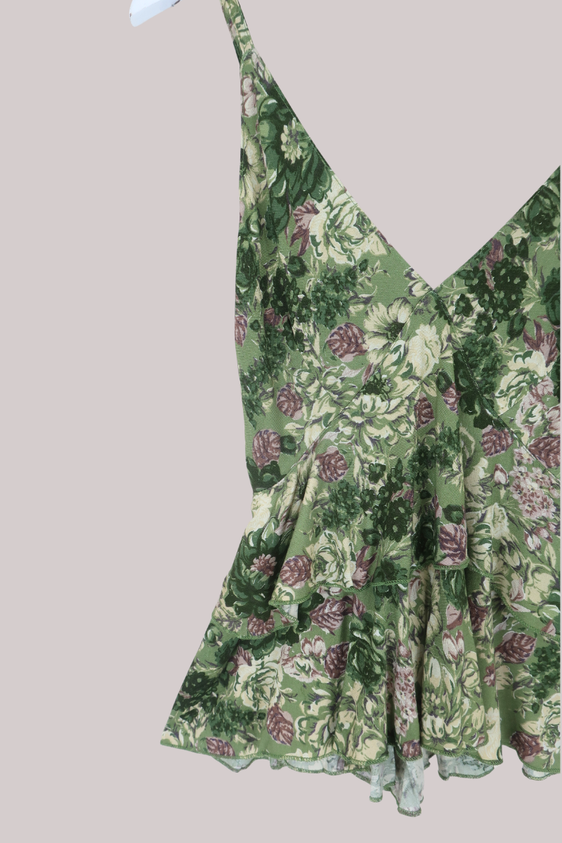 Celeste Babydoll Cami Top in Eucalyptus Green Floral