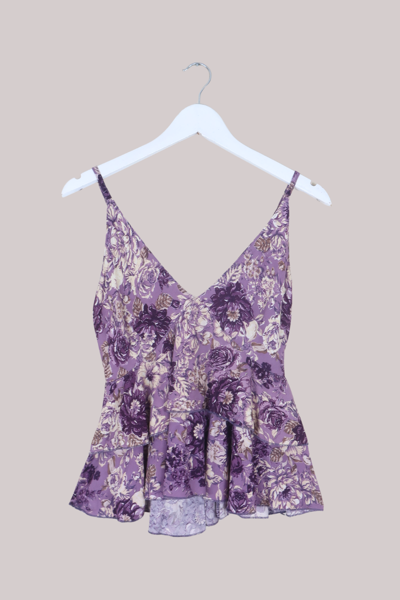 Celeste Babydoll Cami Top in Whisper Purple Floral