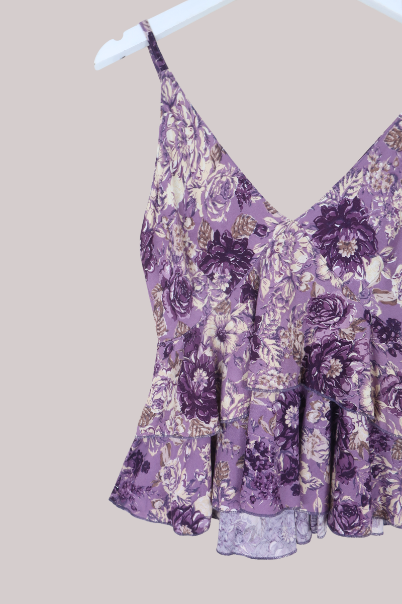 Celeste Babydoll Cami Top in Whisper Purple Floral