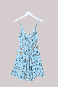 Celeste Babydoll Mini Dress in Breeze Blue Roses