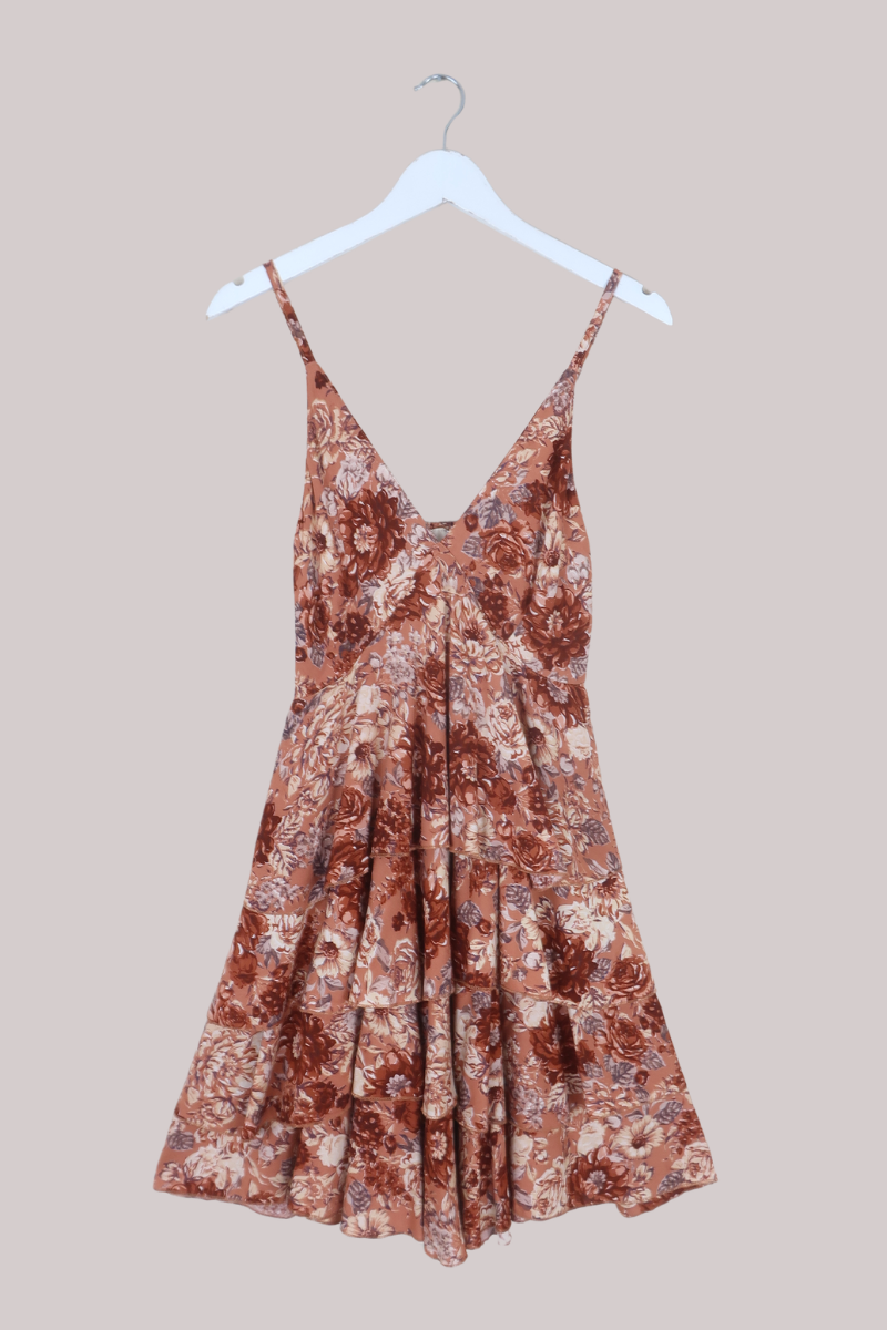 Celeste Babydoll Mini Dress in Terracotta Blush Floral