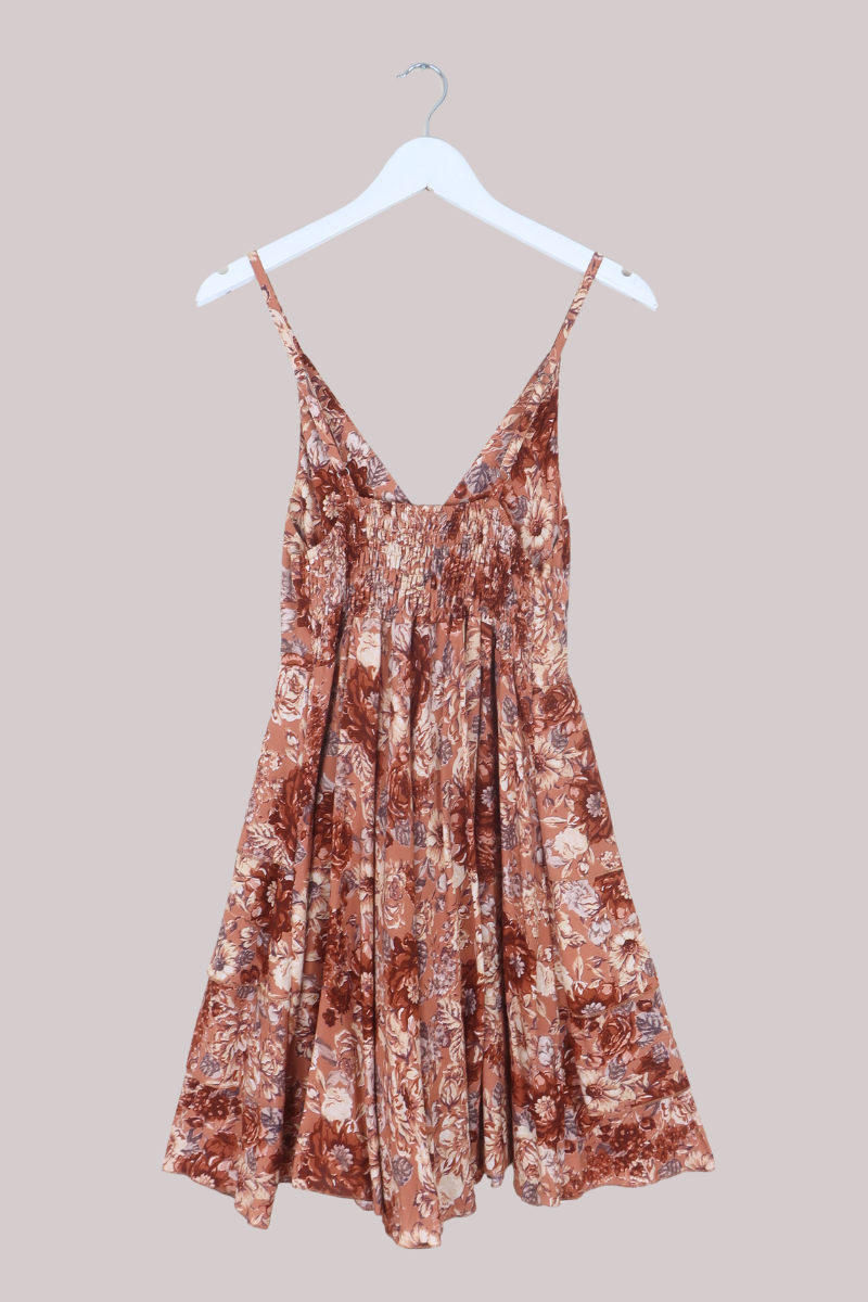 Celeste Babydoll Mini Dress in Terracotta Blush Floral