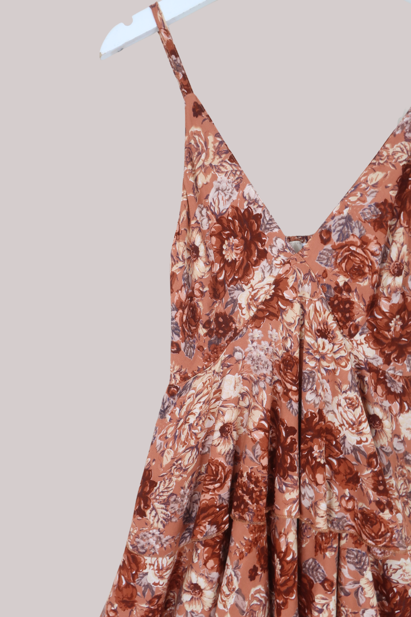Celeste Babydoll Mini Dress in Terracotta Blush Floral