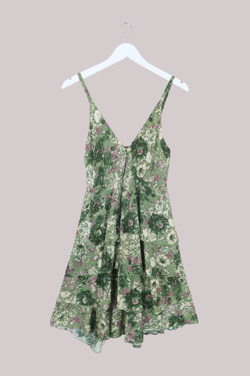 Celeste Babydoll Mini Dress in Eucalyptus Green Floral