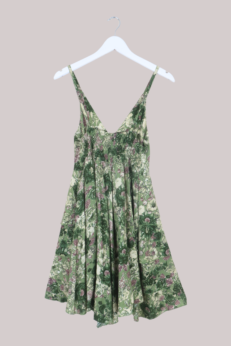 Celeste Babydoll Mini Dress in Eucalyptus Green Floral