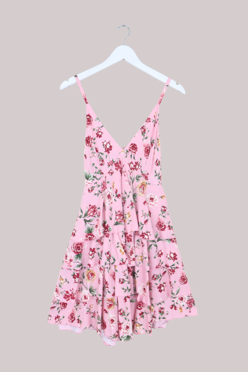 Celeste Babydoll Mini Dress in Daydream Pink Roses