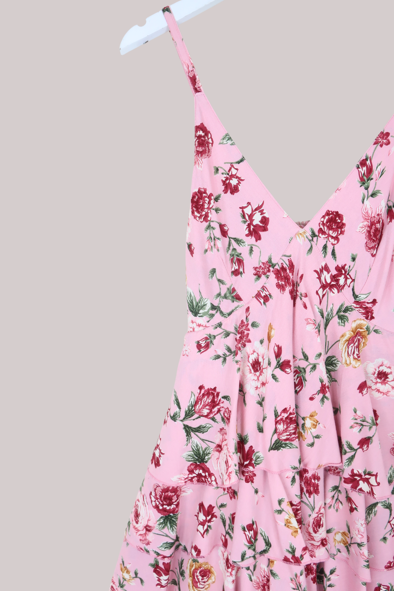 Celeste Babydoll Mini Dress in Daydream Pink Roses