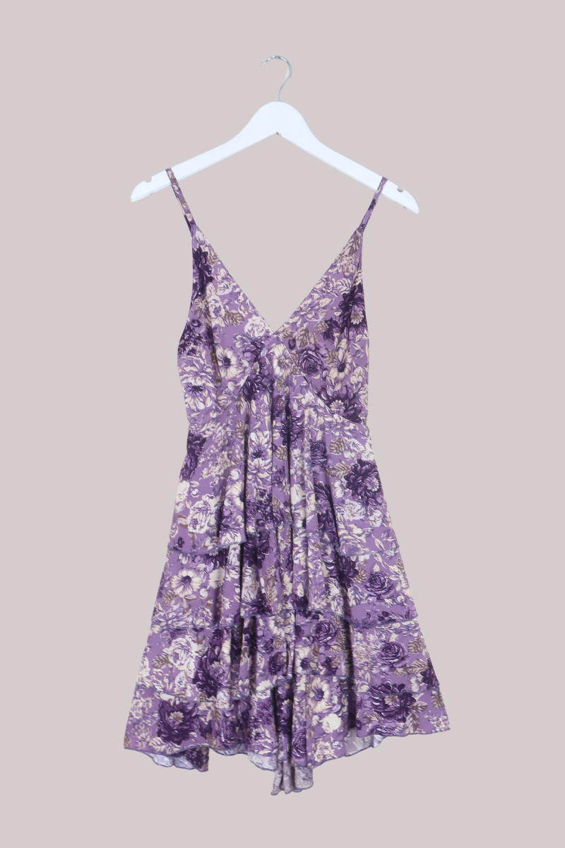 Celeste Babydoll Mini Dress in Whisper Purple Floral