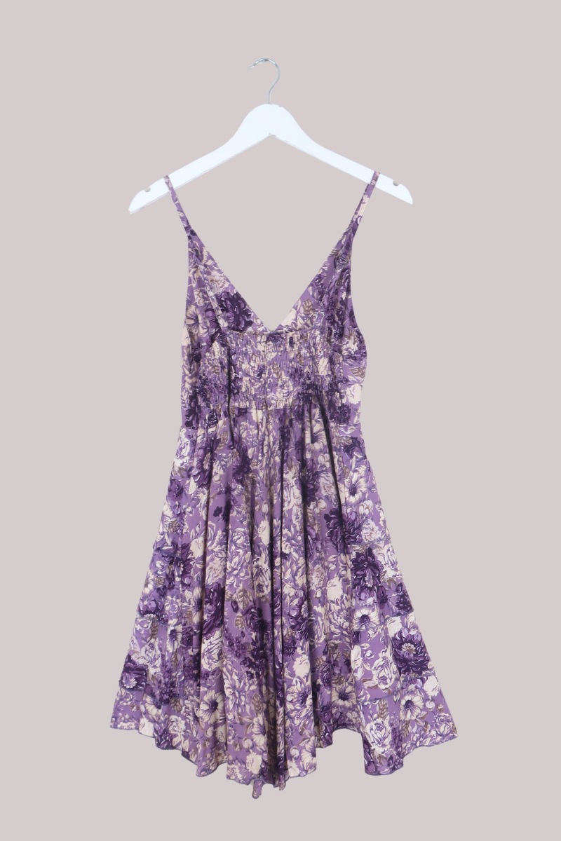 Celeste Babydoll Mini Dress in Whisper Purple Floral
