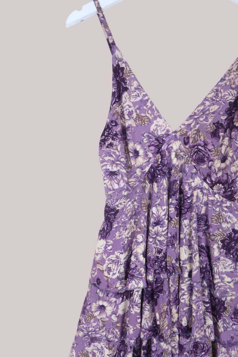 Celeste Babydoll Mini Dress in Whisper Purple Floral