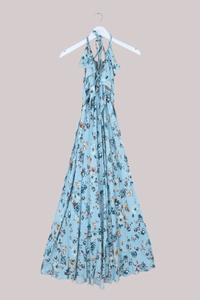 Delphi Braided Halter Maxi Dress in Breeze Blue Roses