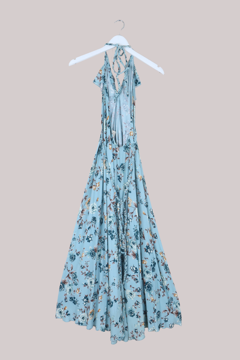 Delphi Braided Halter Maxi Dress in Breeze Blue Roses