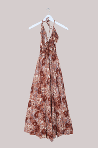 Delphi Braided Halter Maxi Dress in Terracotta Blush Floral