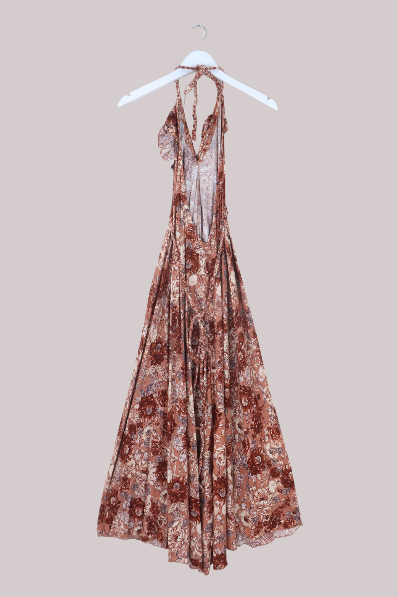 Delphi Braided Halter Maxi Dress in Terracotta Blush Floral