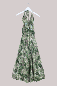 Delphi Braided Halter Maxi Dress in Eucalyptus Green Floral