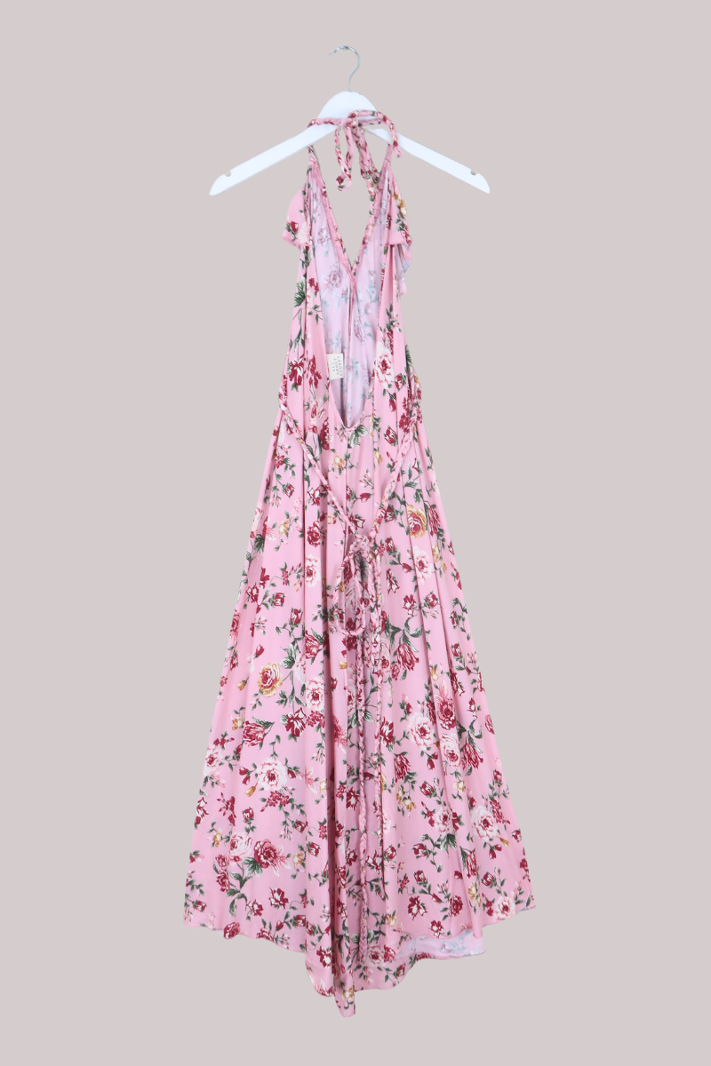 Delphi Braided Halter Maxi Dress in Daydream Pink Roses