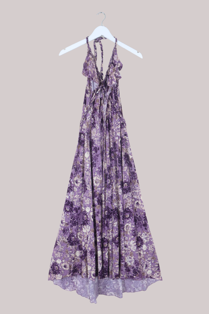 Delphi Braided Halter Maxi Dress in Whisper Purple Floral