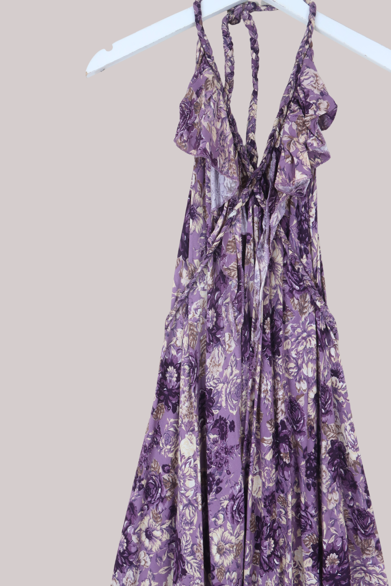 Delphi Braided Halter Maxi Dress in Whisper Purple Floral