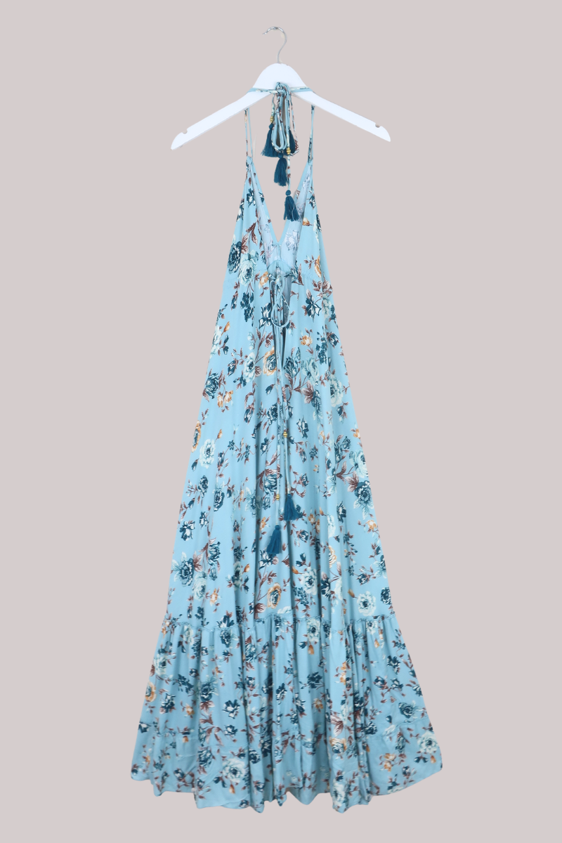 Blossom Halter Maxi Dress in Breeze Blue Roses