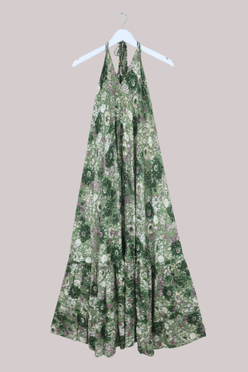 Blossom Halter Maxi Dress in Eucalyptus Green Floral