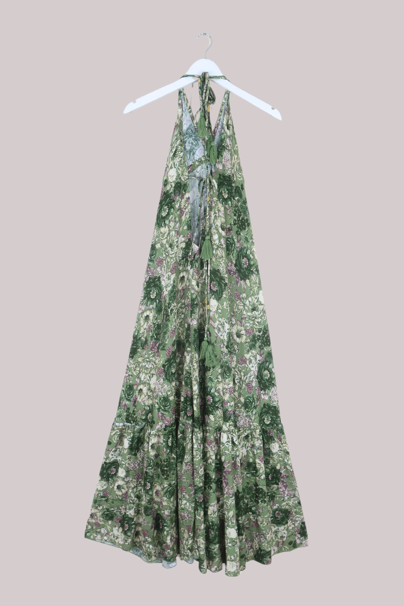 Blossom Halter Maxi Dress in Eucalyptus Green Floral
