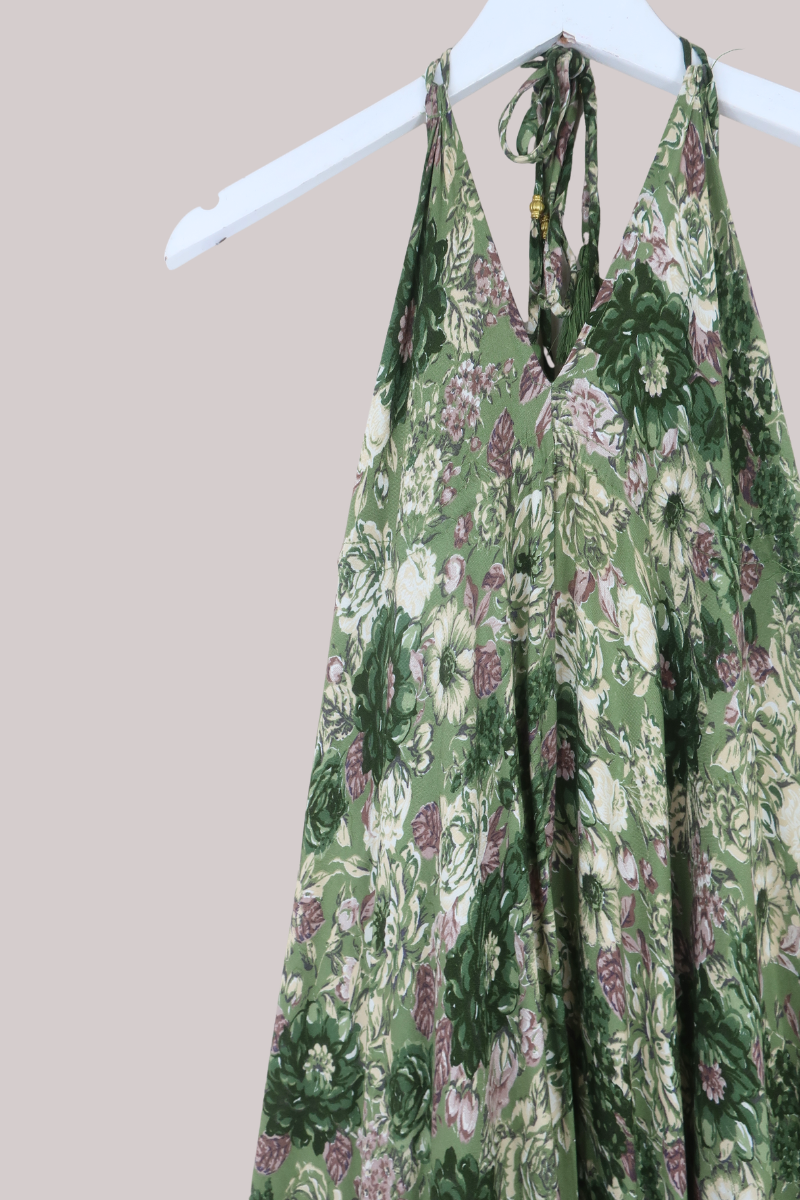 Blossom Halter Maxi Dress in Eucalyptus Green Floral