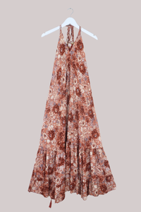 Blossom Halter Maxi Dress in Terracotta Blush Floral