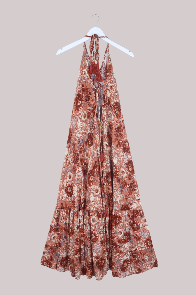Blossom Halter Maxi Dress in Terracotta Blush Floral