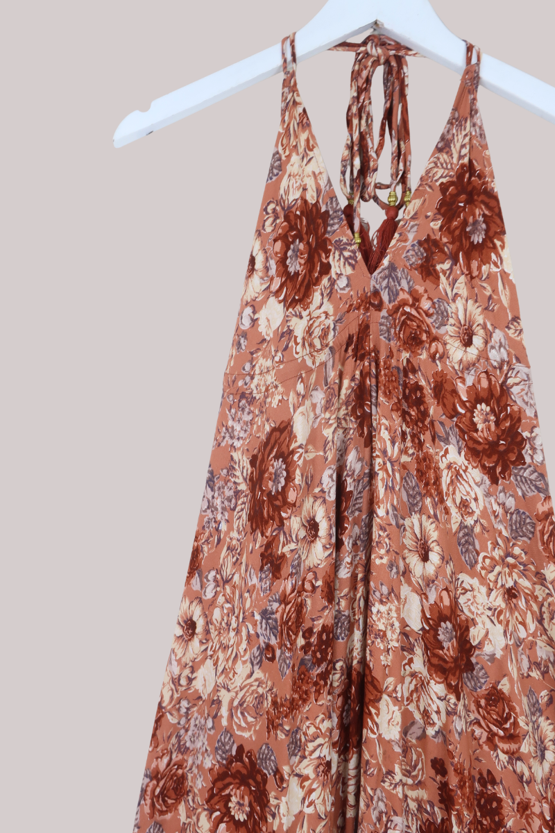 Blossom Halter Maxi Dress in Terracotta Blush Floral