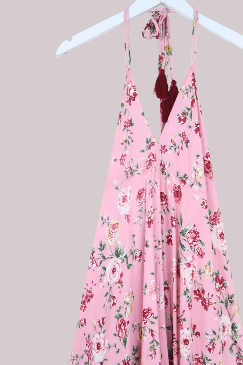 Blossom Halter Maxi Dress in Daydream Pink Roses