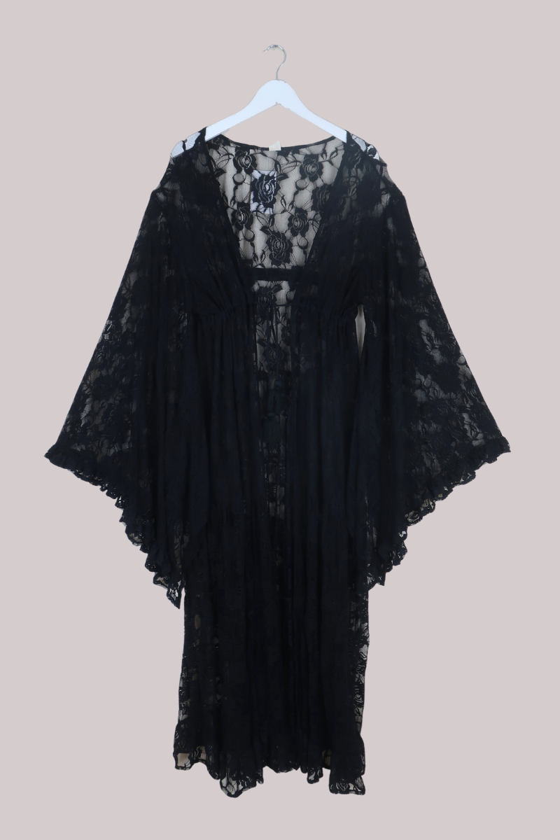 Circe Maxi Gown in Black Swan Chantilly Lace