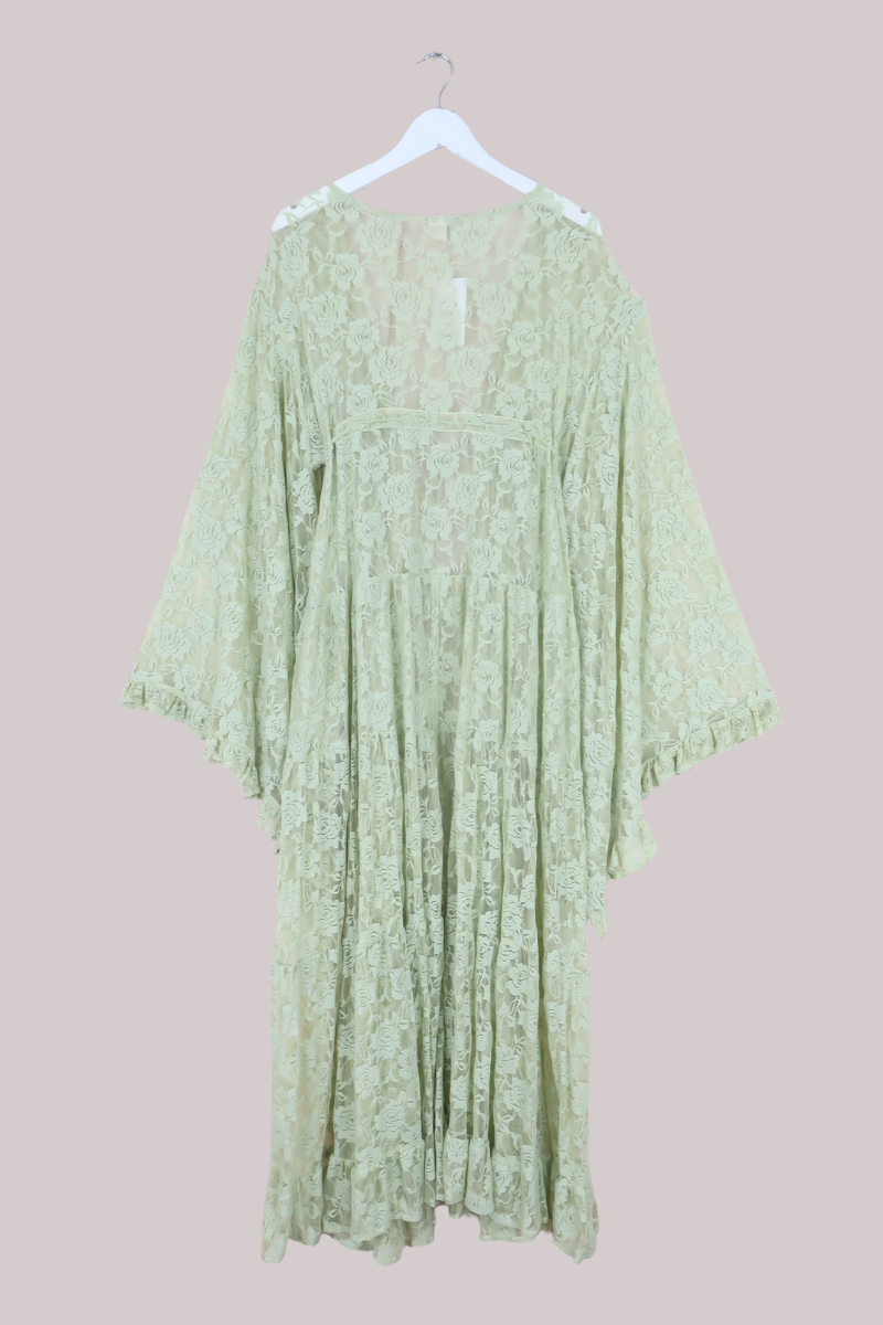 Circe Maxi Gown in Pistachio Green Chantilly Lace