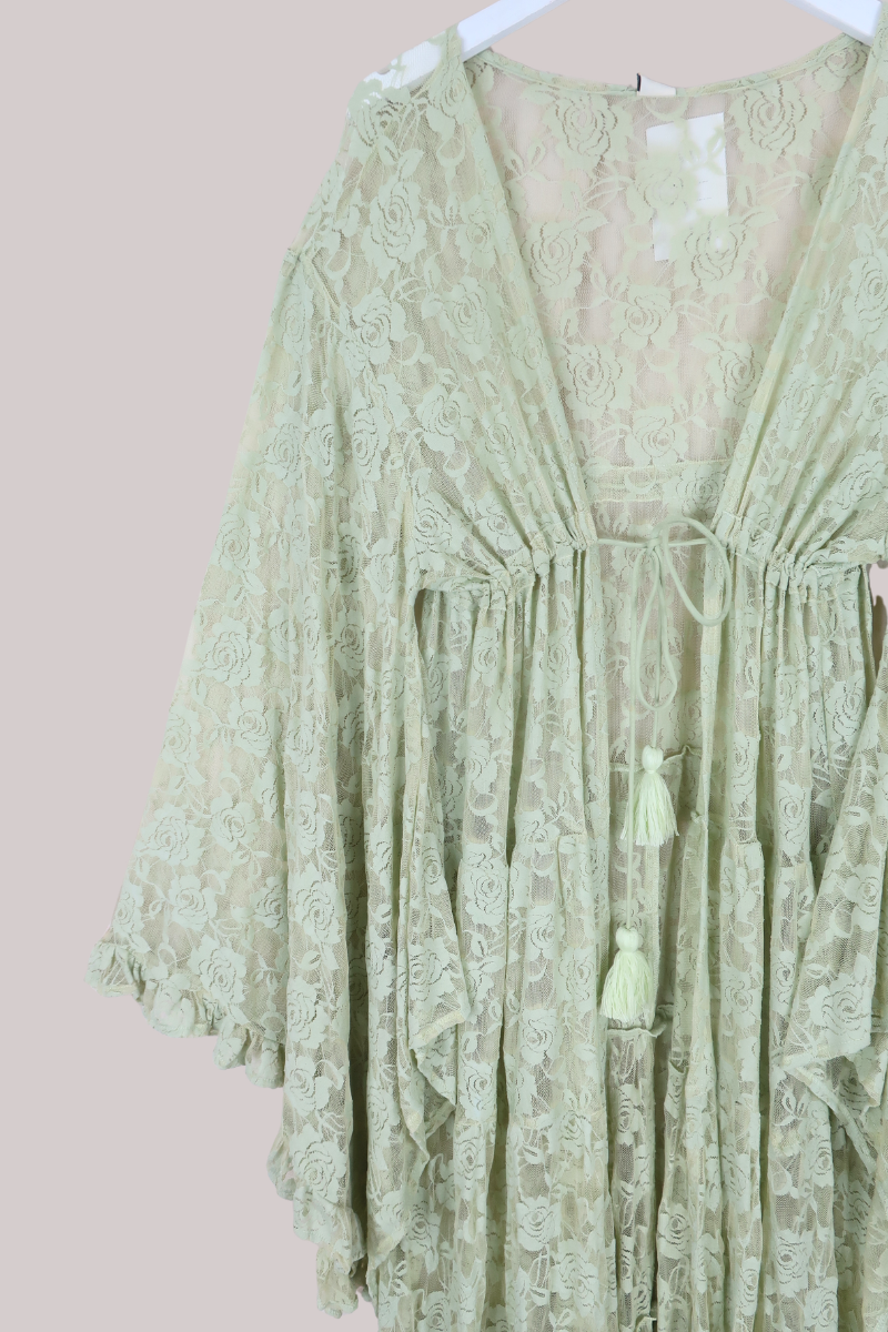 Circe Maxi Gown in Pistachio Green Chantilly Lace