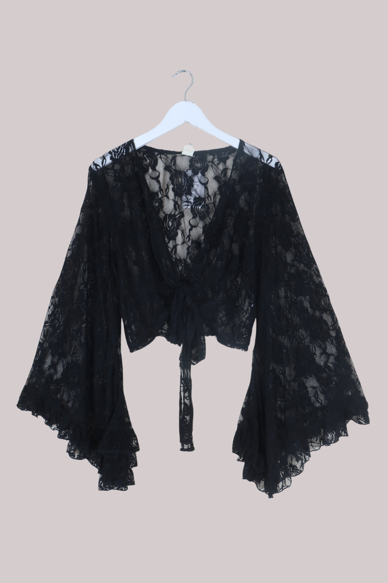 Venus Wrap Top in Black Swan Chantilly Lace