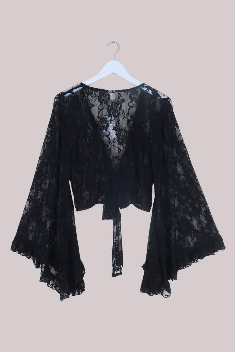 Venus Wrap Top in Black Swan Chantilly Lace