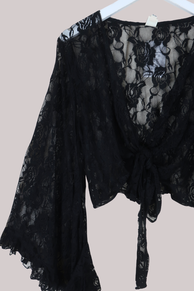 Venus Wrap Top in Black Swan Chantilly Lace