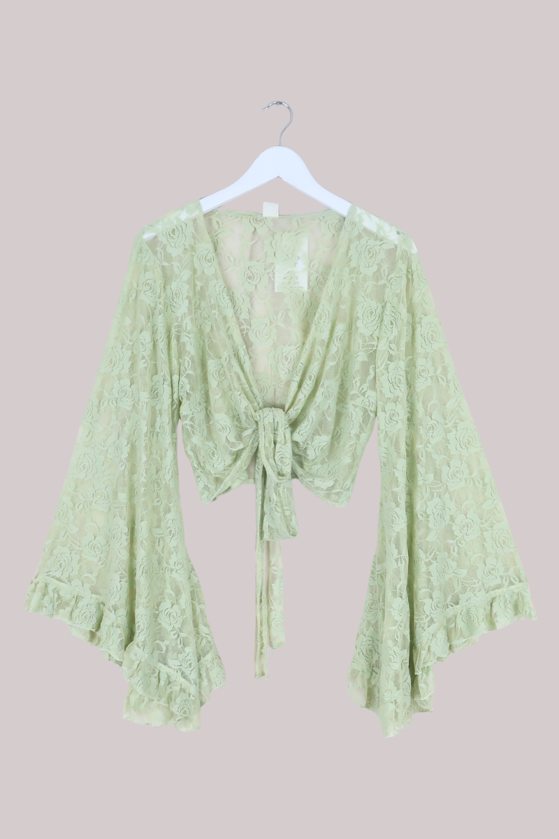 Venus Wrap Top in Pistachio Green Chantilly Lace
