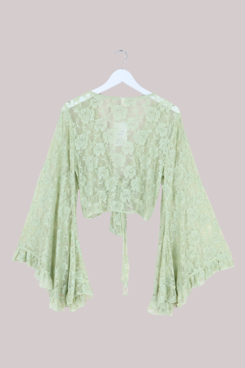 Venus Wrap Top in Pistachio Green Chantilly Lace