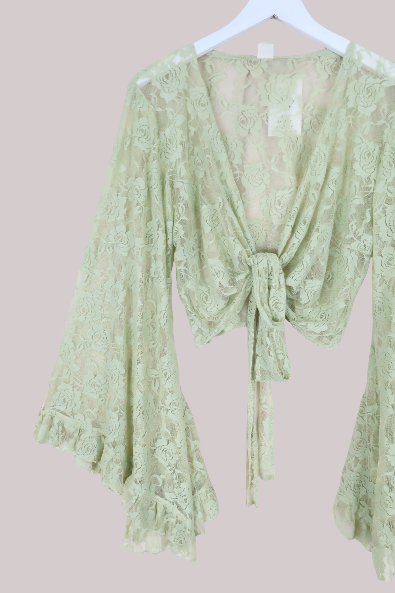 Venus Wrap Top in Pistachio Green Chantilly Lace