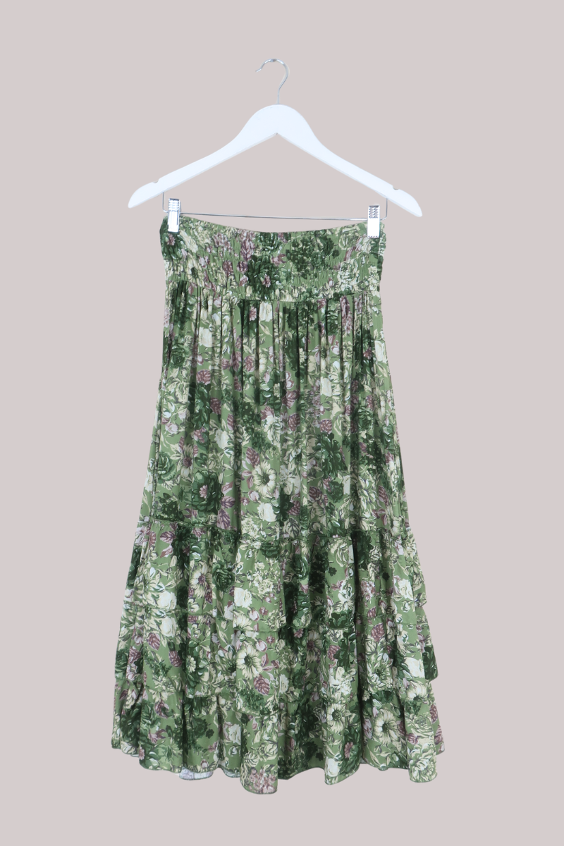 Paloma Ruffle Midi Skirt in Eucalyptus Green Floral