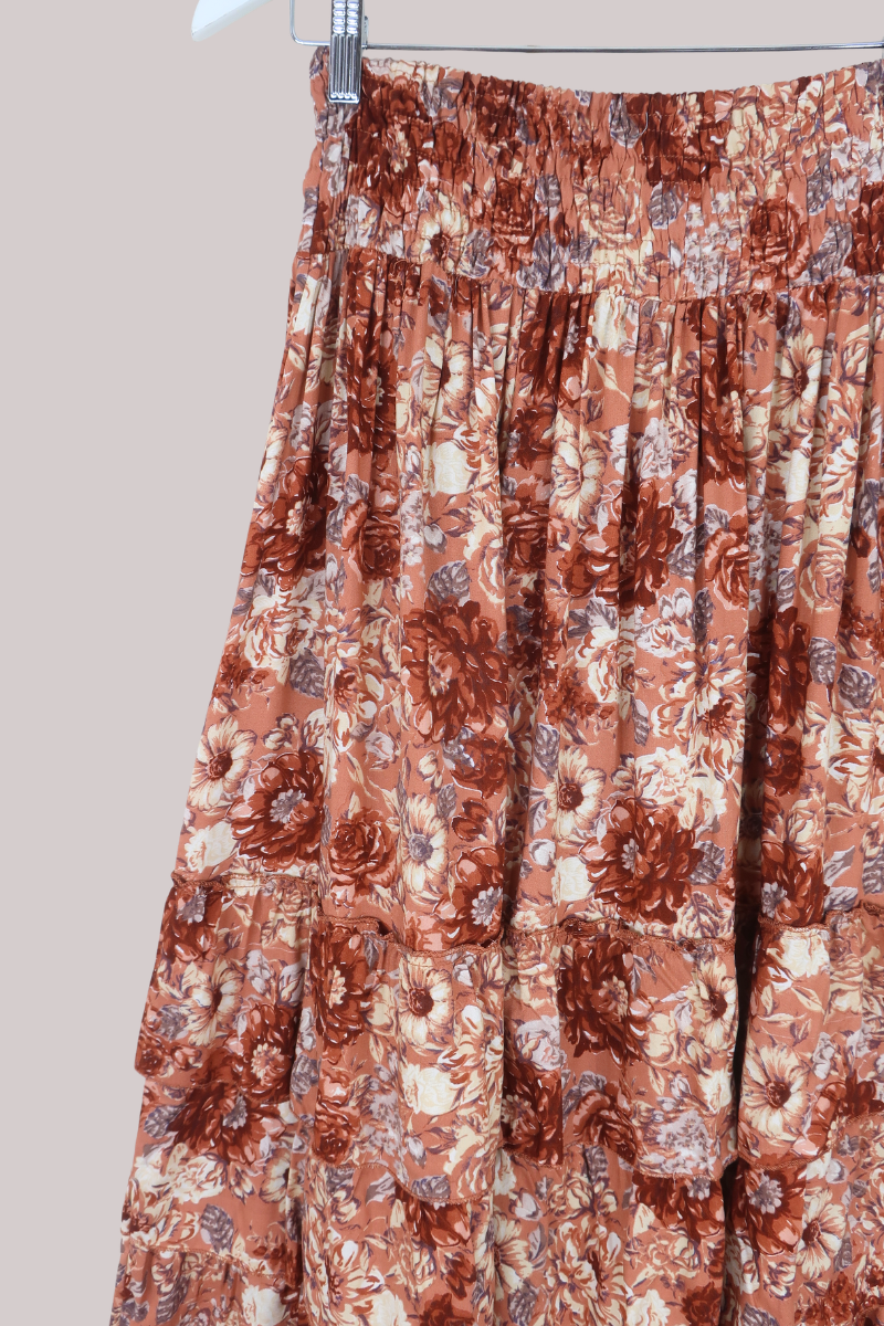 Paloma Ruffle Midi Skirt in Terracotta Blush Floral