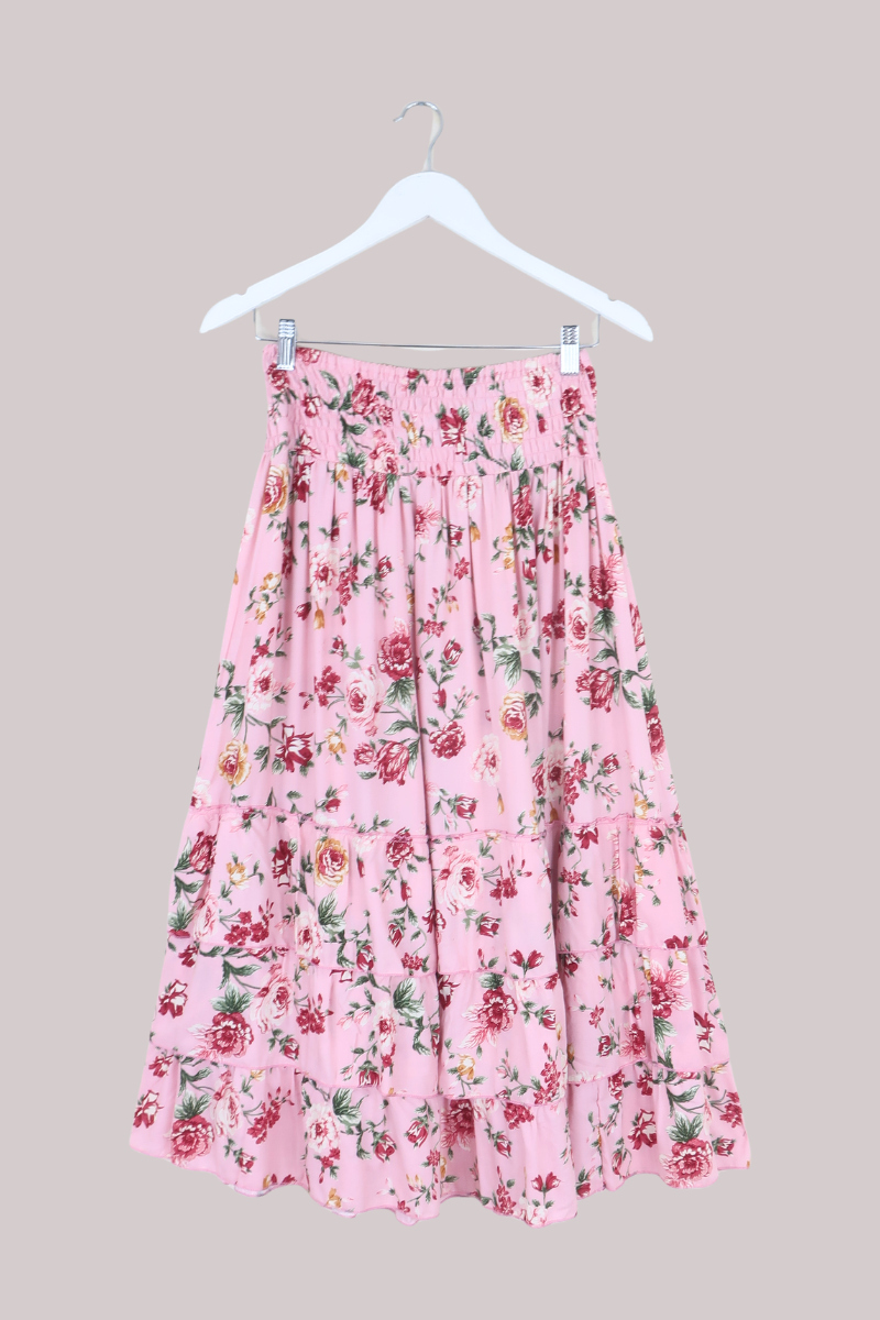Paloma Ruffle Midi Skirt in Daydream Pink Roses