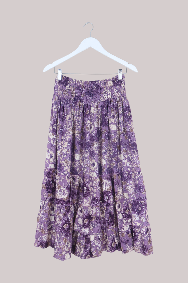 Paloma Ruffle Midi Skirt in Whisper Purple Floral