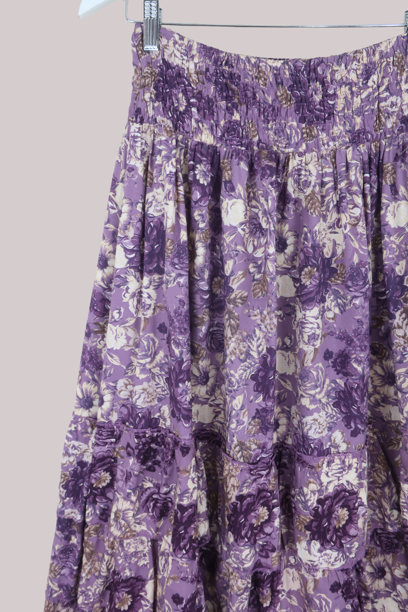 Paloma Ruffle Midi Skirt in Whisper Purple Floral