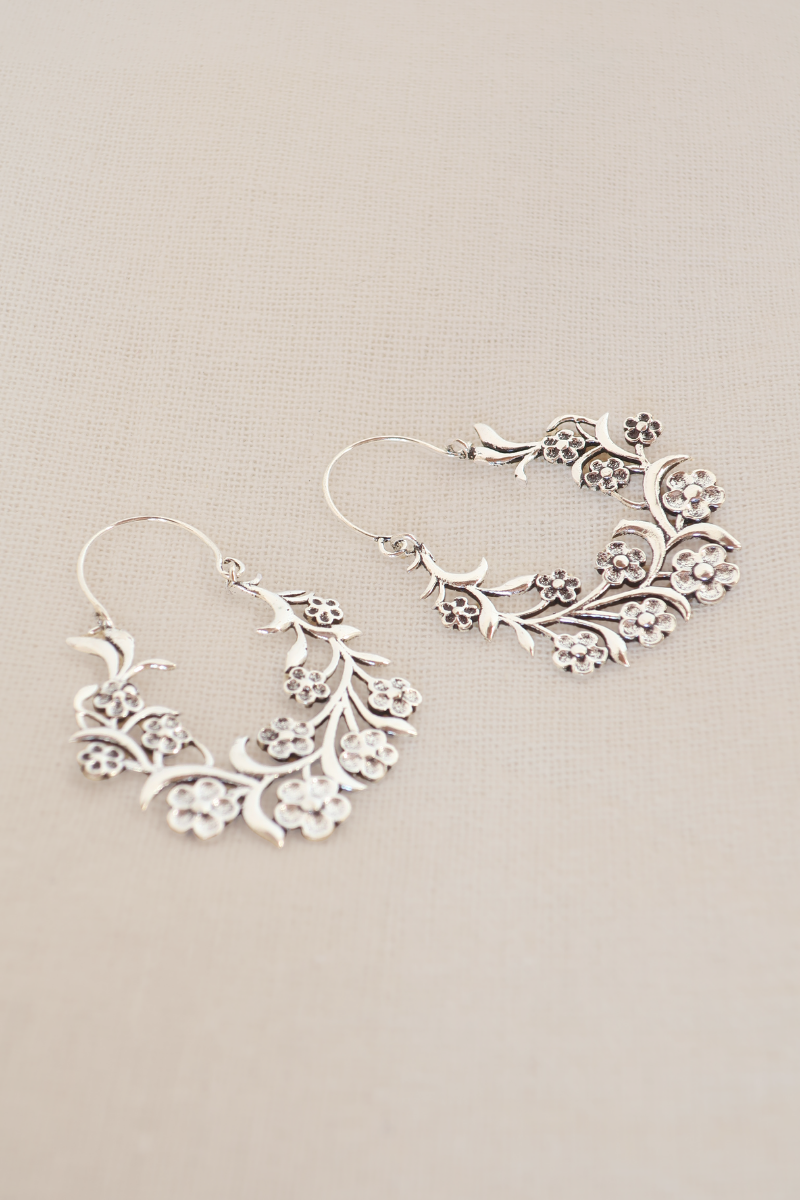 Floral Wreath Silver Plated Earrings