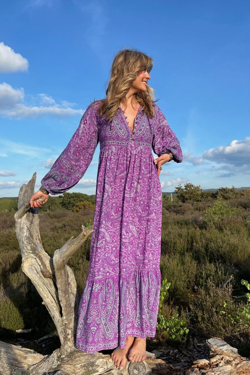 Florence Maxi Dress in Orchid Purple Paisley Floral