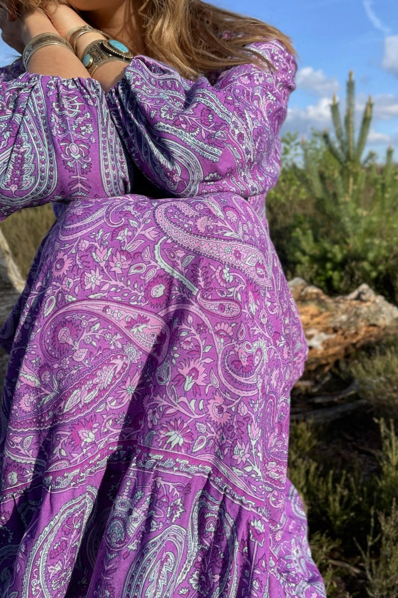Florence Maxi Dress in Orchid Purple Paisley Floral